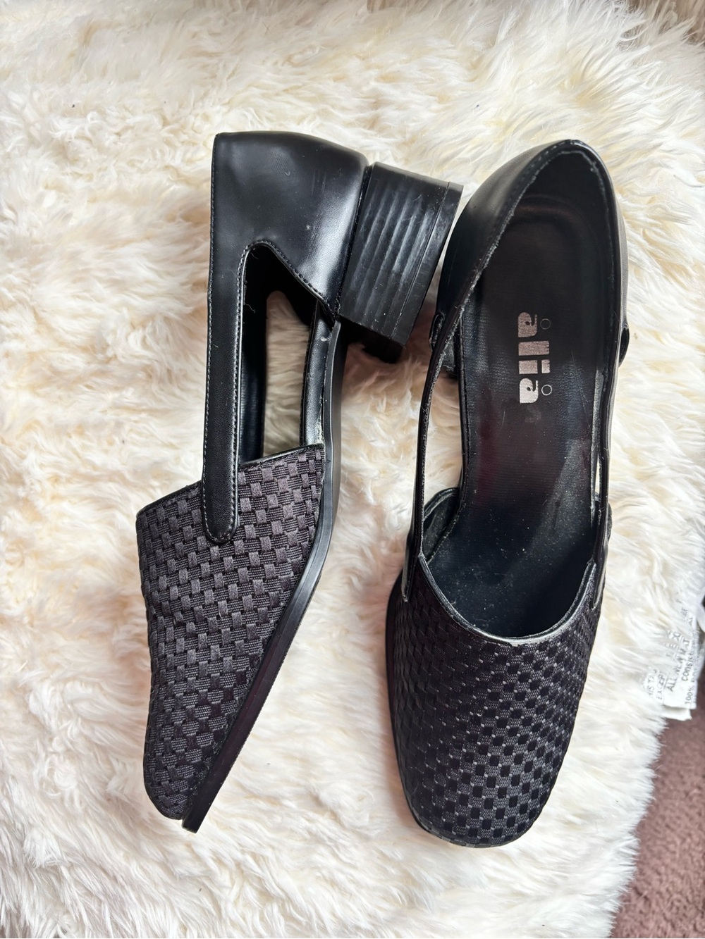 NWOB-Black Woven Low Block Heel Women's Shoes
